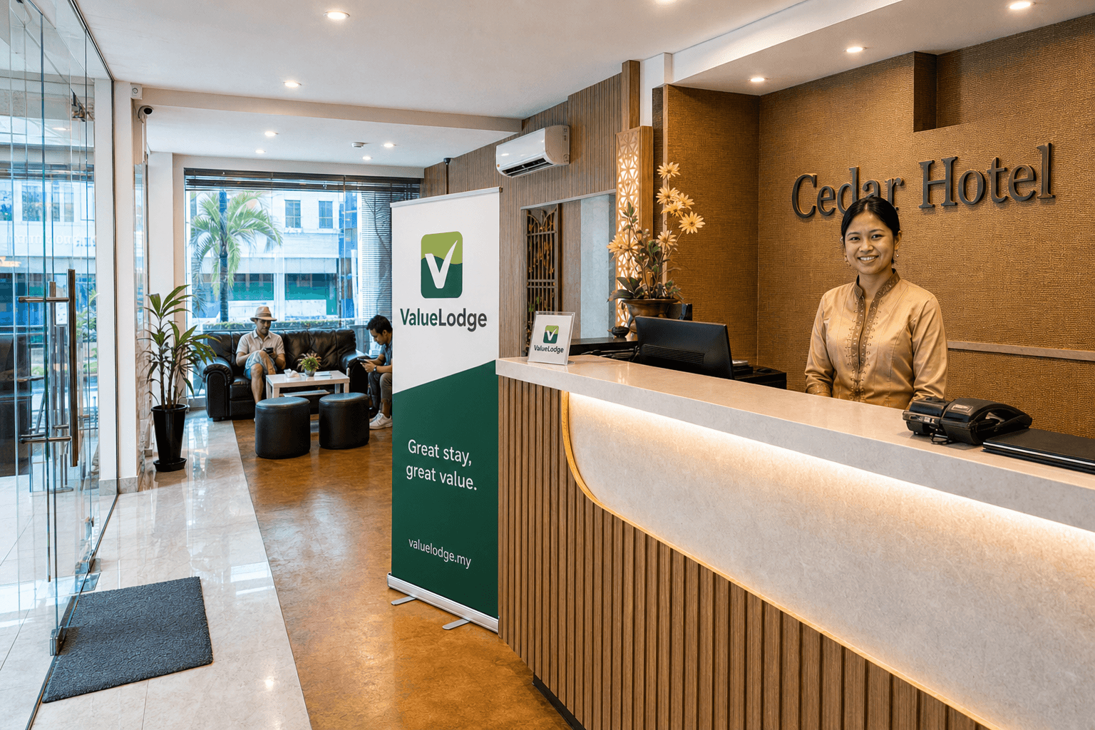 Kaunter hadapan hotel berpetugas sedia untuk daftar masuk